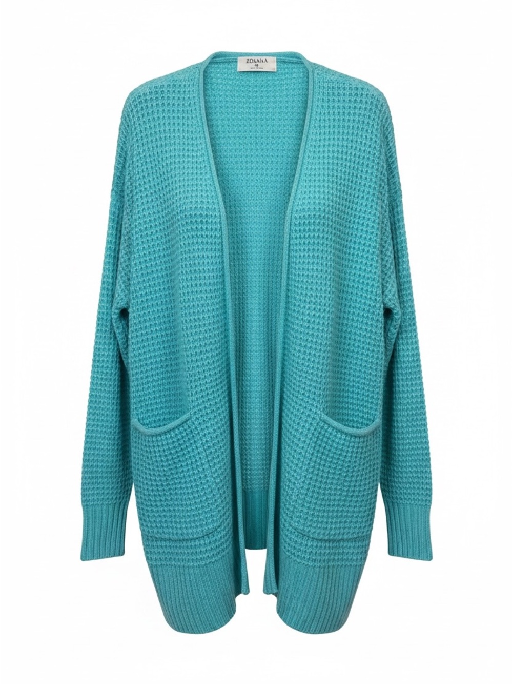 Teal Open-Front Waffle Knit Women's Cardigan - Size Medium